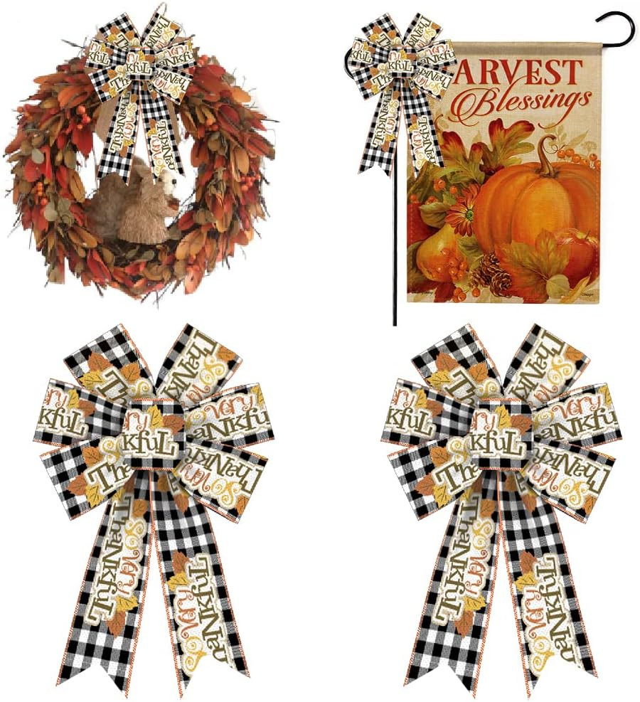 2-Piece Black Plaid Fall Bows for Wreaths – Decorative Hair Accessories  