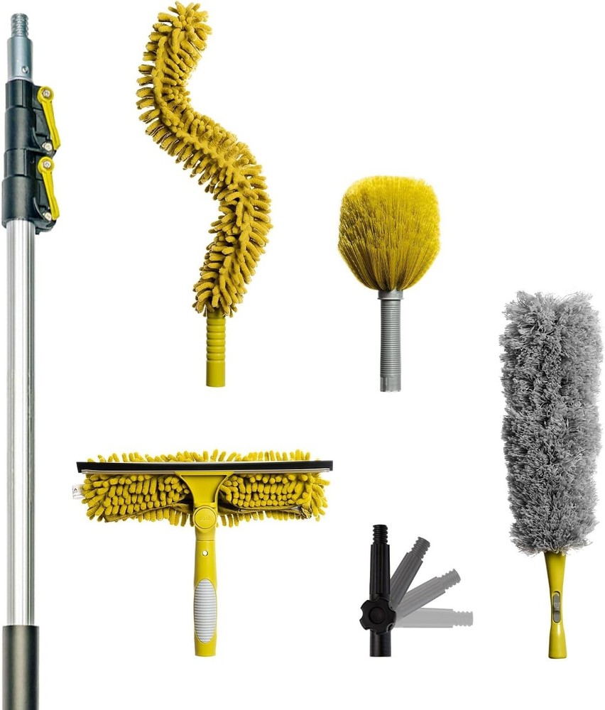 5-12 Ft Adjustable Cleaning Set with Stainless Steel Tools for High Ceilings