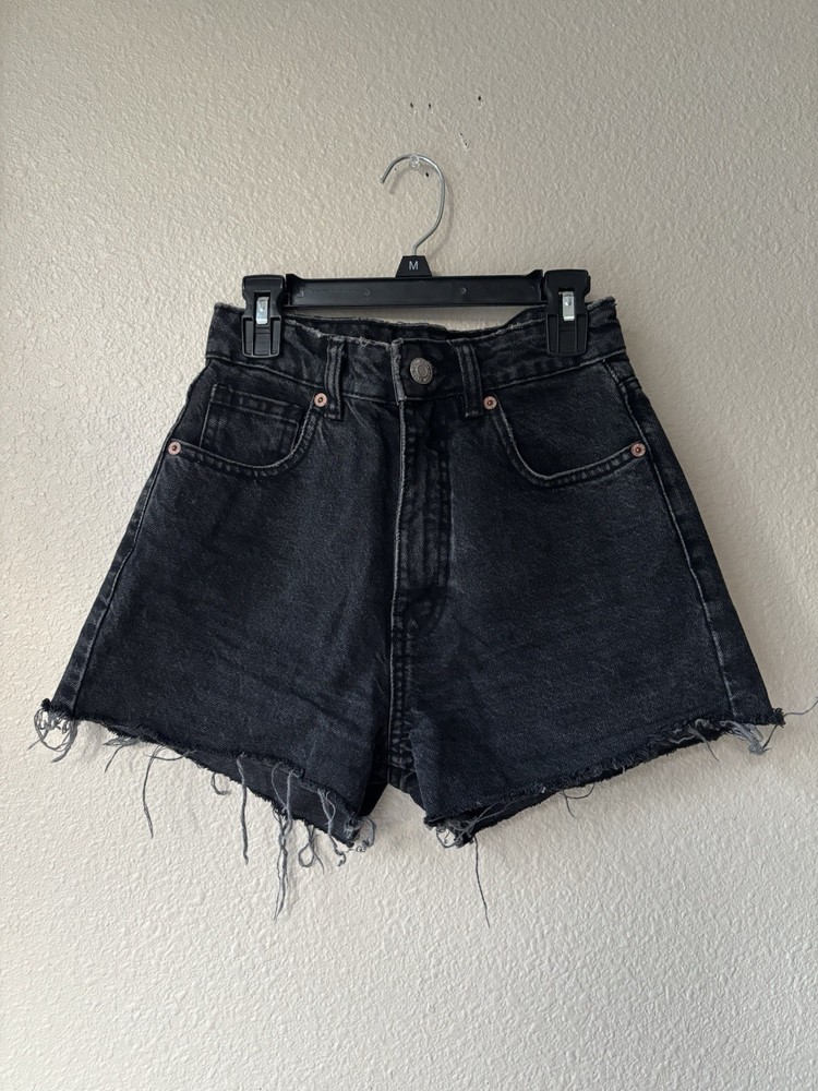Zara Women's High Rise Cut Off Denim Shorts Black 100% Cotton Size 0