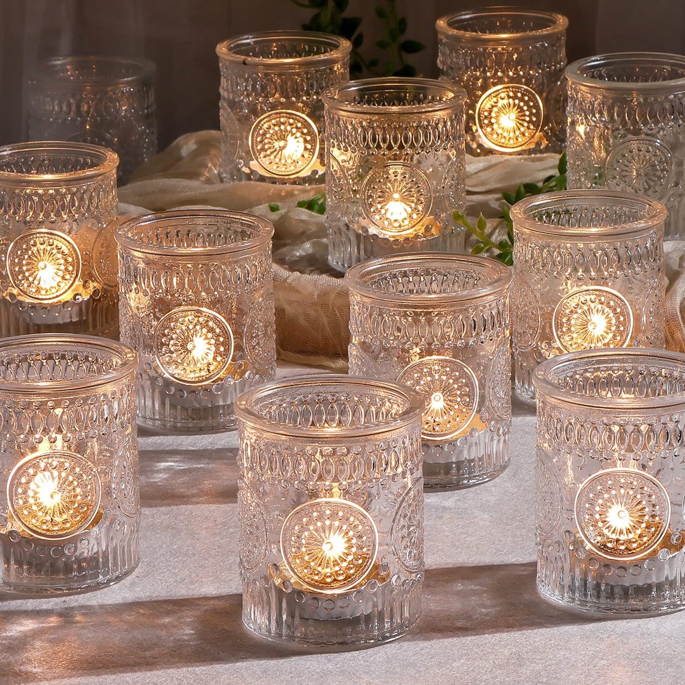 24pcs Clear Glass Votive Candle Holders, Vintage Style for Tealights & Candles
