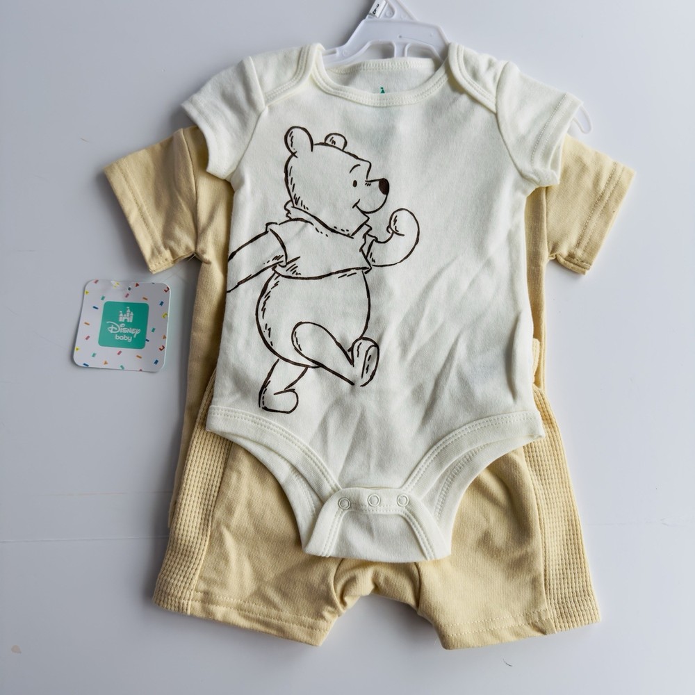 Disney Baby Winnie The Pooh Baby Boys 3-Piece Short Outfit Tan Size 3/6 Months