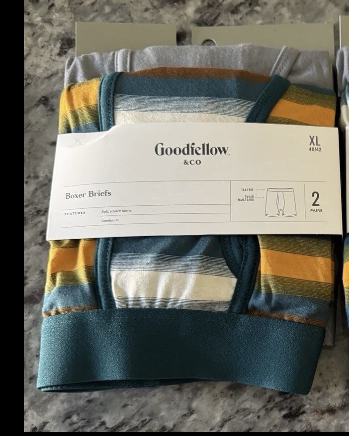 Goodfellow & Co Mens Teal Stripes Grey Boxer Briefs Tagless XL 2 Pack Underwear