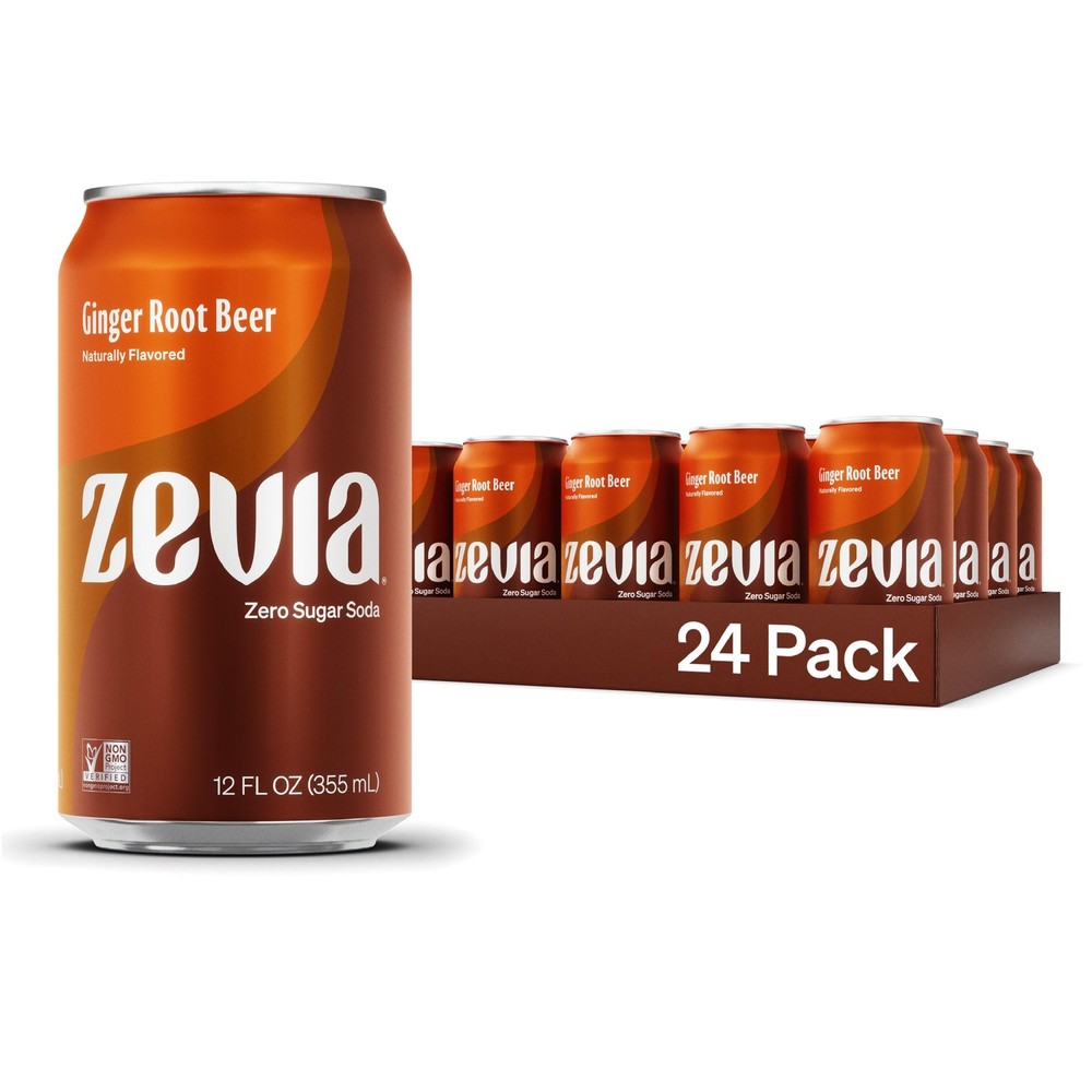 Zero Sugar Ginger Root Beer Soda Naturally Sweetened 12oz Cans 24-Pack