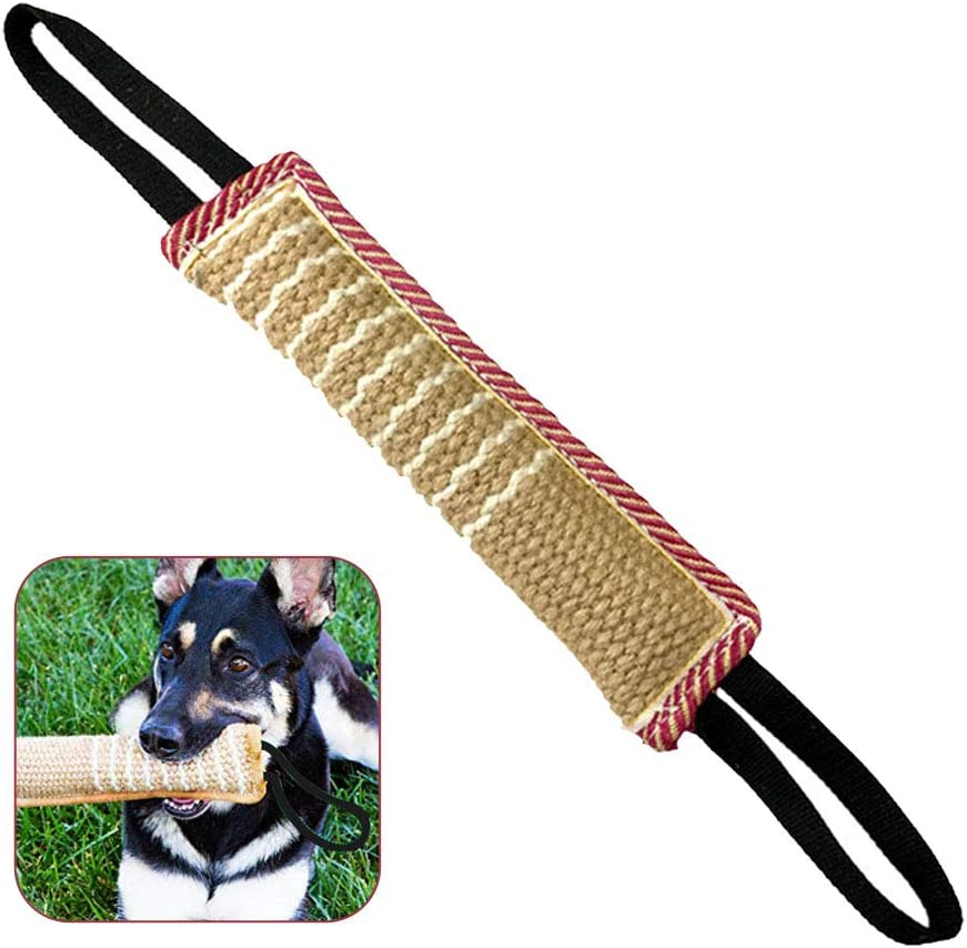 Dog Tug Toy, Dog Bite Jute Pillow Pull Toy with 2 Strong Handles, Perfect for Tu