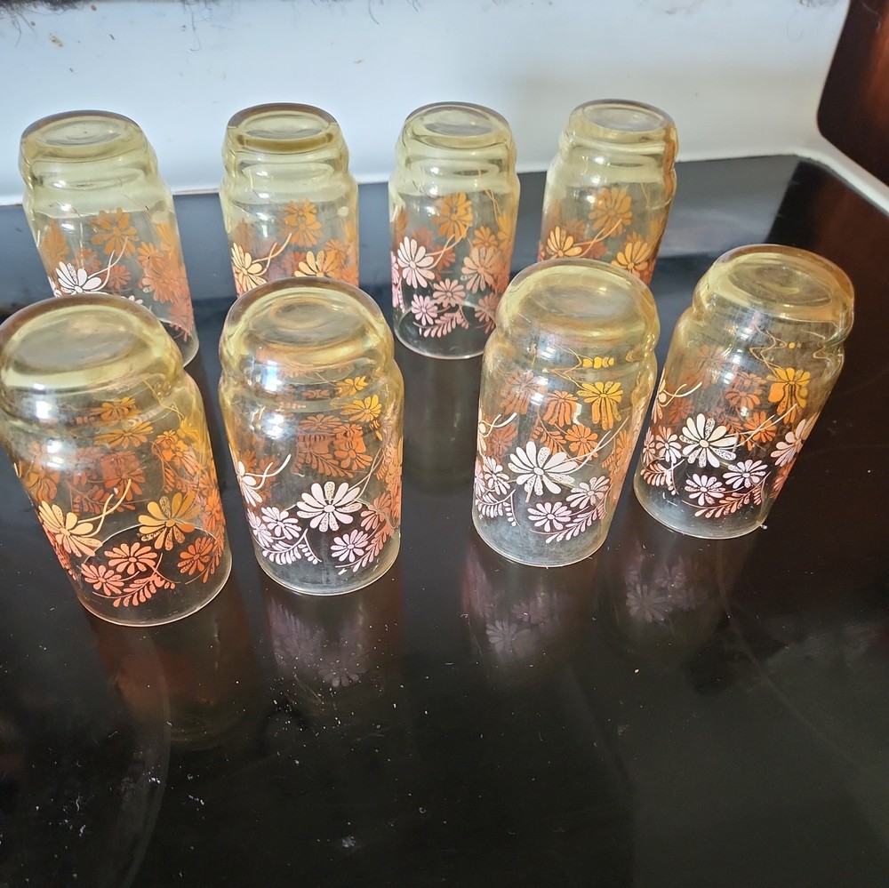 Vintage 1970's Libbey Daisy Amber Floral 4