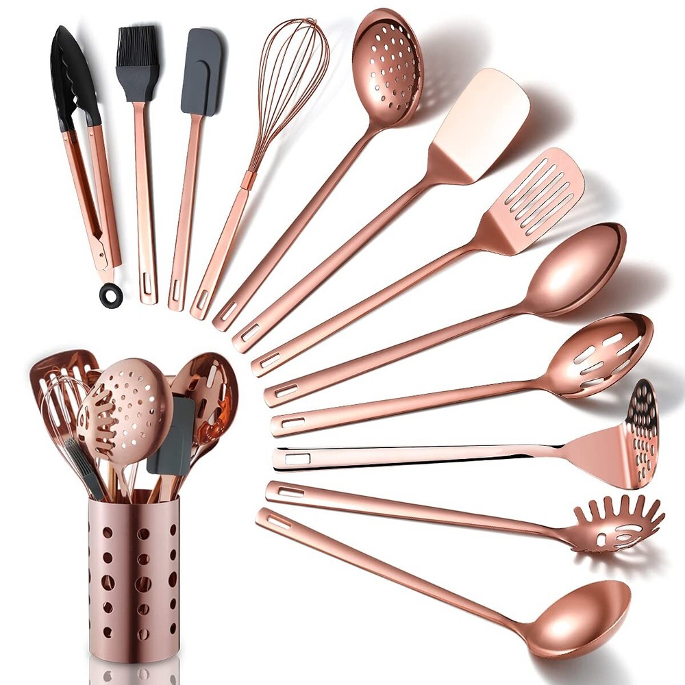 Copper Kitchen Utensils Set,13 Pieces Stainless Steel Cooking Utensils Set Wi...