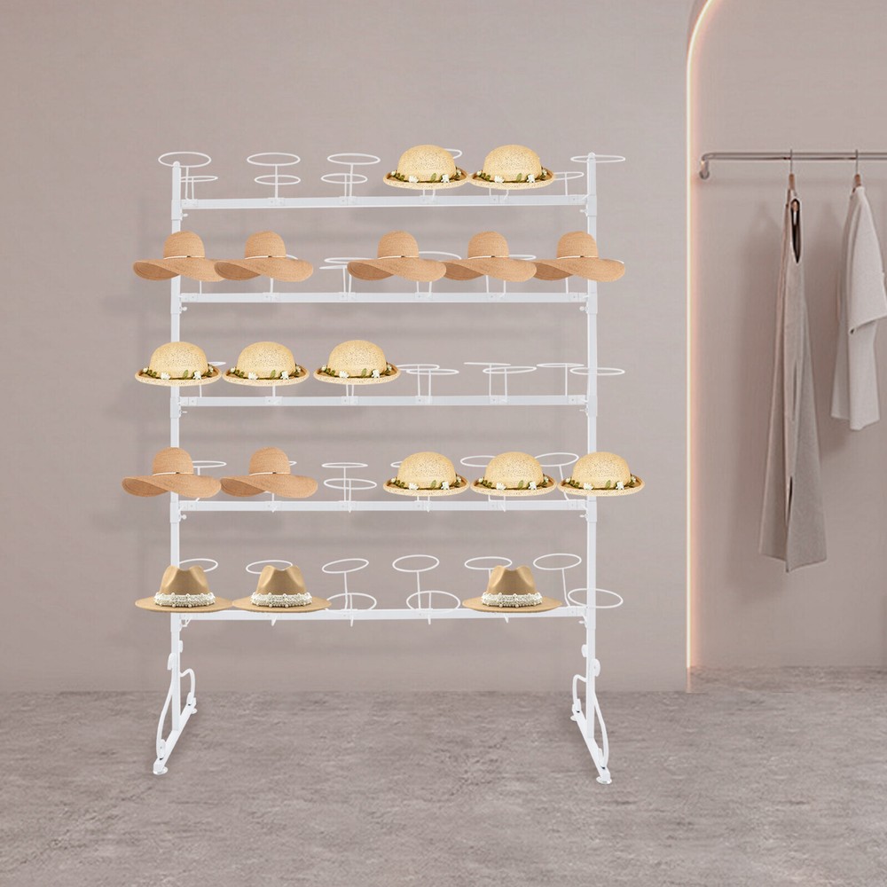 White High-Capacity Hat Rack Stand for Displaying Caps USA Made