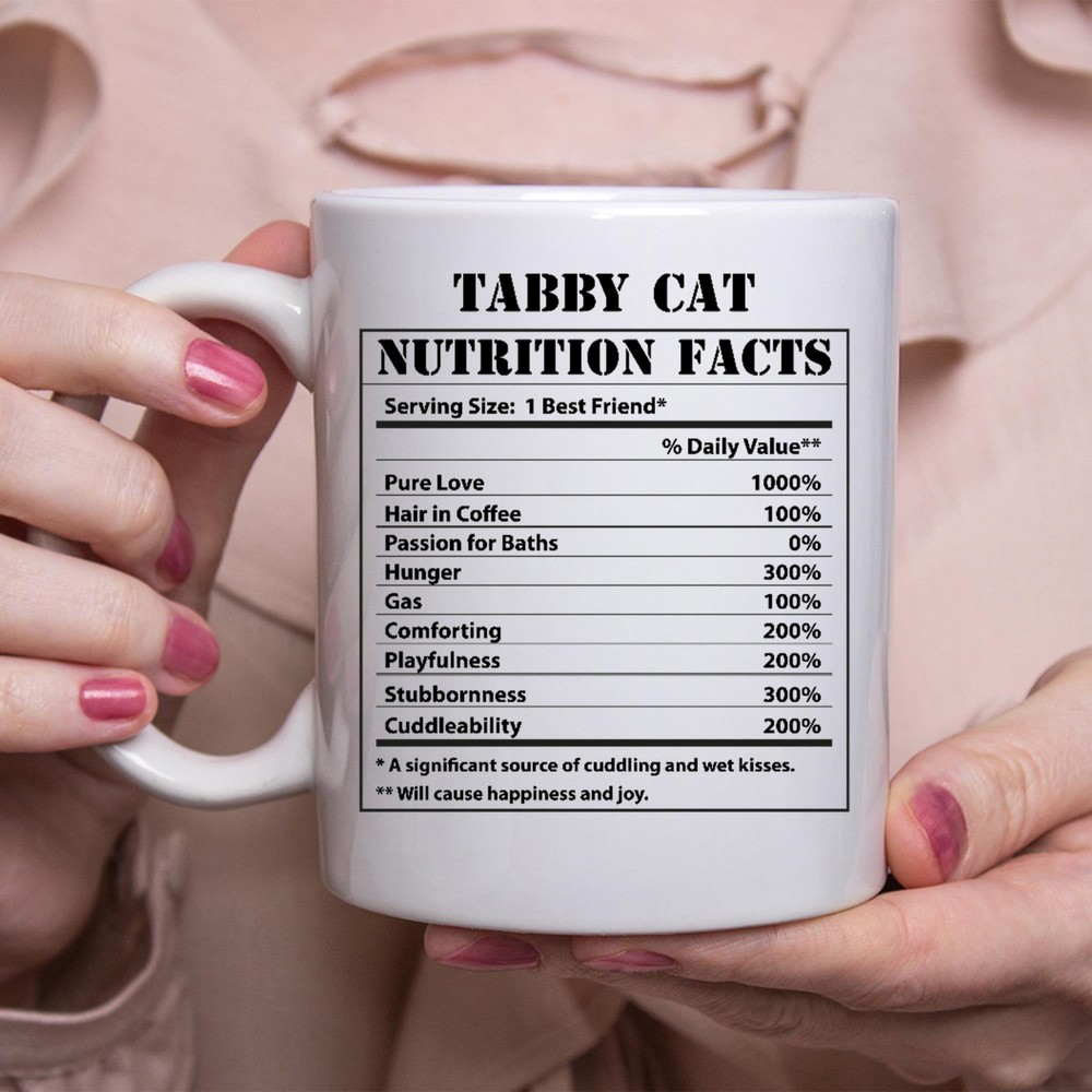 Funny Tabby Cat Gifts Nutritional Facts White Coffee Mug