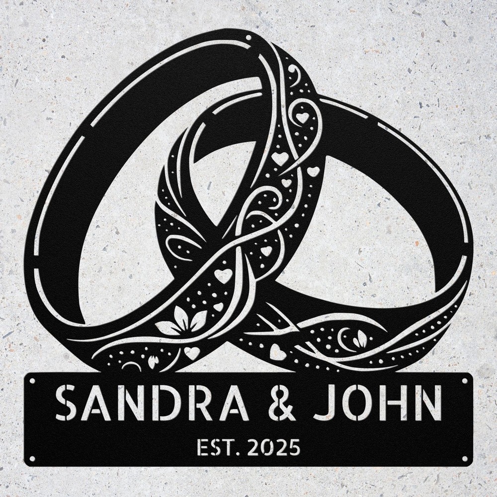 Custom Floral Rings Metal Sign Personalized Wedding Gift for Couples Anniversary