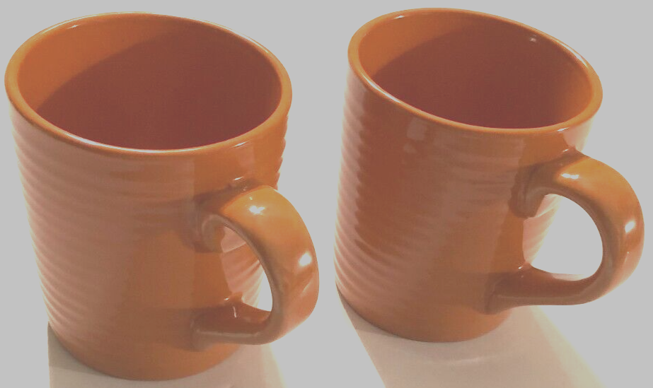 ROYAL NORFOLK Set 2 Orange Ribbed Coffee Tea Ceramic Greenbriar Mugs 12 oz New