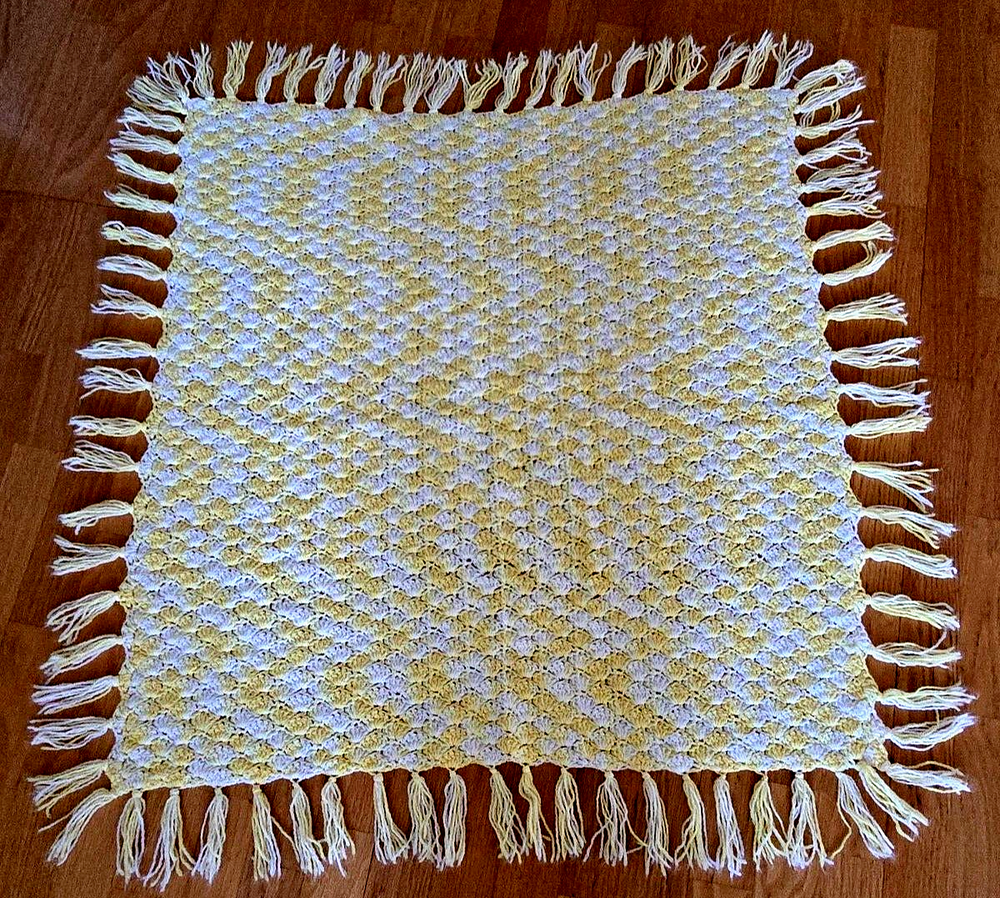 Handmade Yellow and White Crochet Baby Afghan Blanket 34x45 Inches