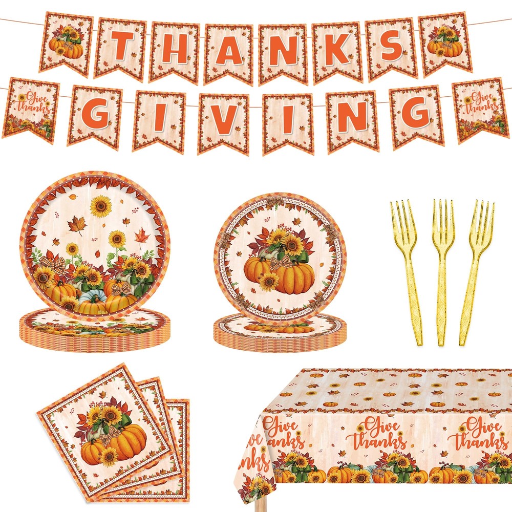 98PCS Thanksgiving Dinner Plates & Indoor Decor Set for Festive Holiday Table