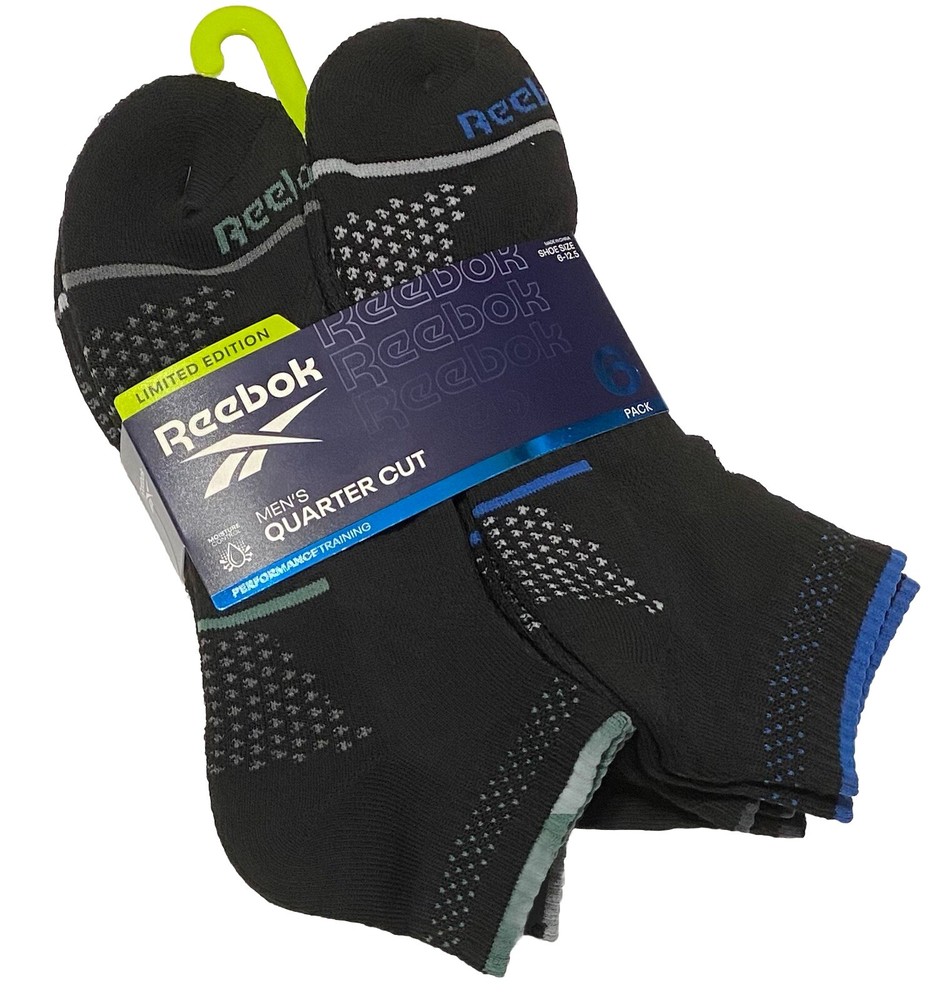 Reebok Limited Edition Men's 6-Pair Quarter Cut Socks  Black
