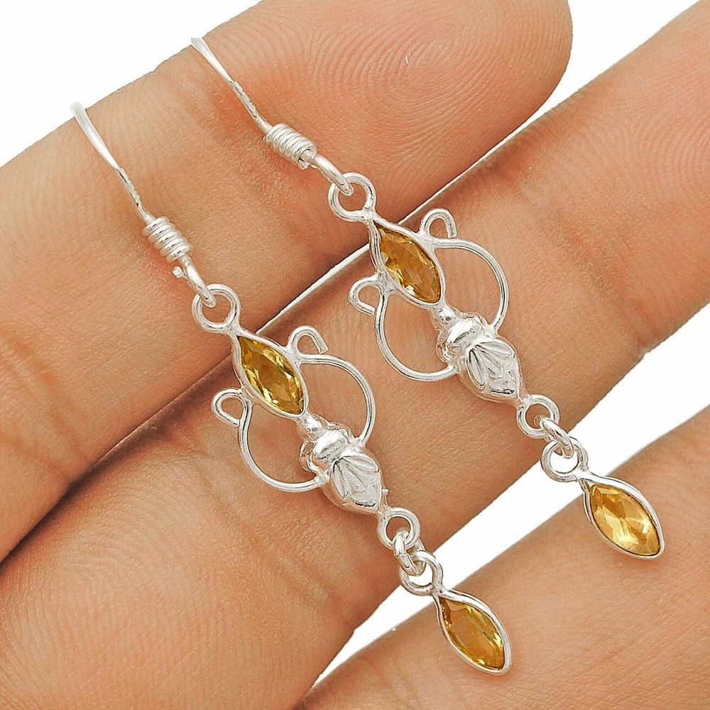 Natural Golden Citrine 925 Sterling Silver Earrings @B8-2