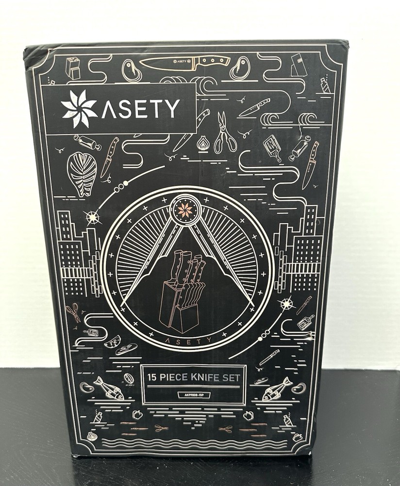 Asety 15pc Kitchen Knife Set With Block & Knife Sharpener NSF Certified