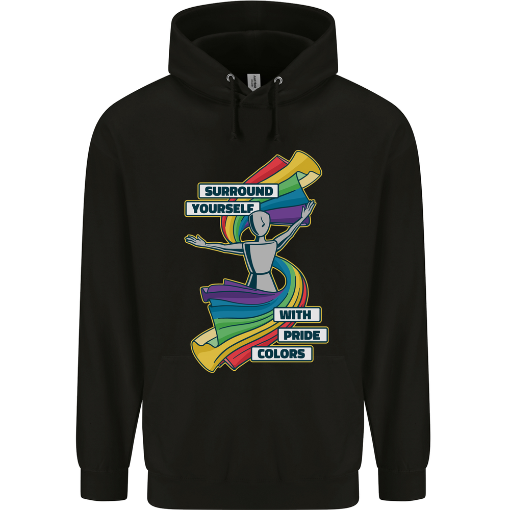 LGBT Surround Yourself Gay Pride Colours Mens 80% Cotton Hoodie