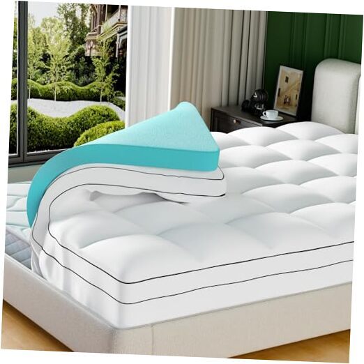 Memory Foam Mattress Topper Dual Layer 4 Inch Size, 2 Inch Cooling Gel Queen