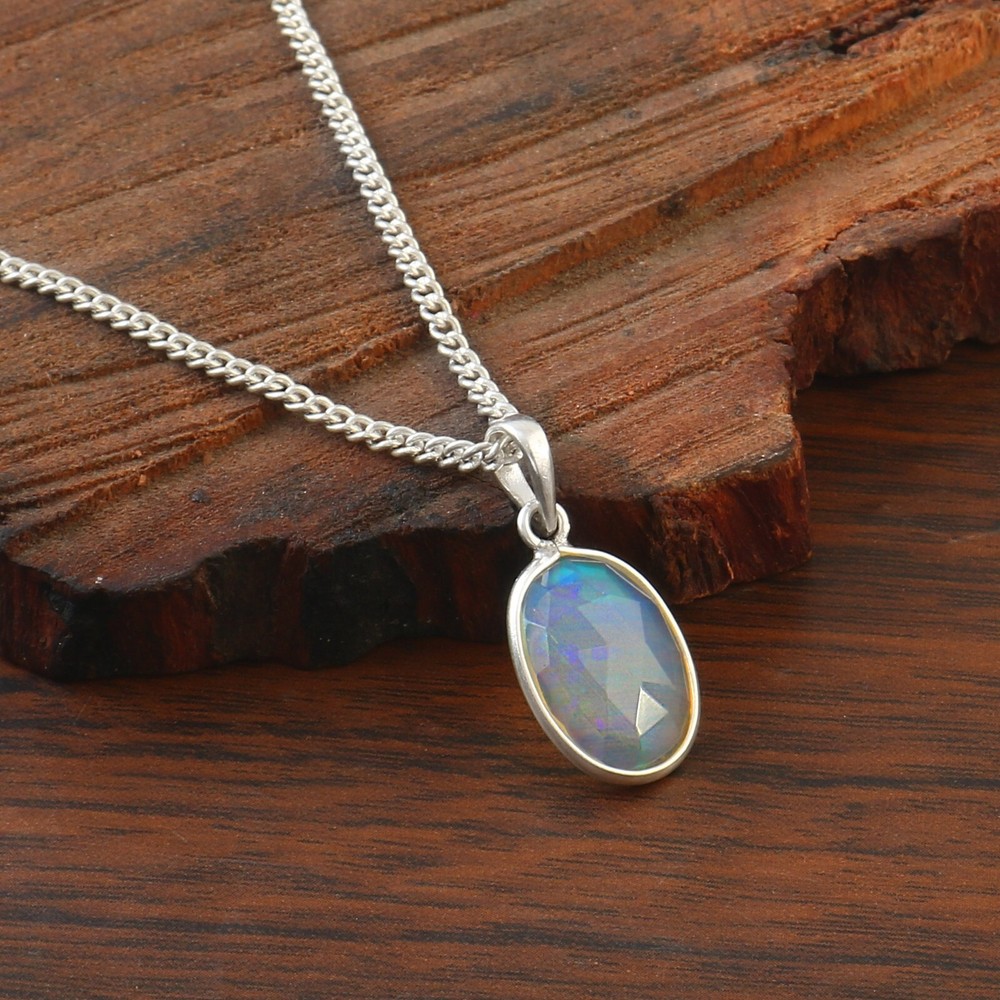 Christmas Sale: Dainty Opal Statement Pendant in 925 Silver with Genuine Opal J-140-image