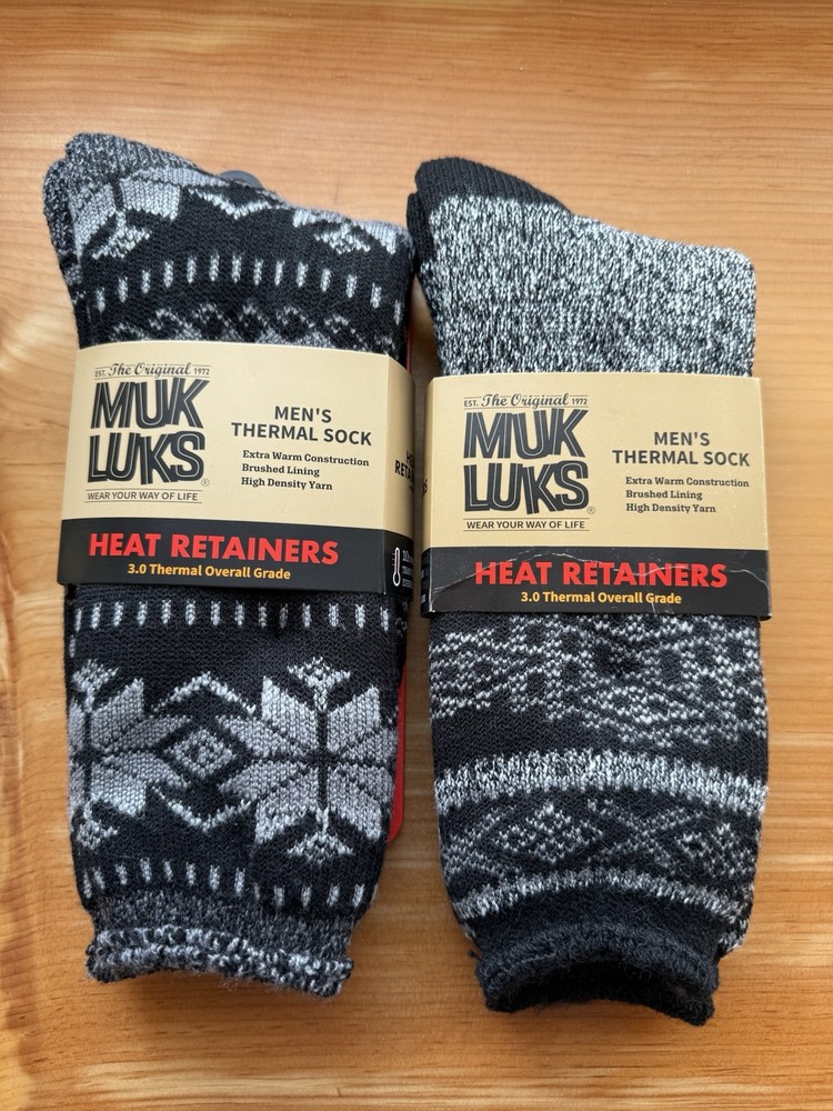 Muk Luks 2-Pack Men’s Thermal Insulated Heat Retainer Socks Sizes 10-13 NWT