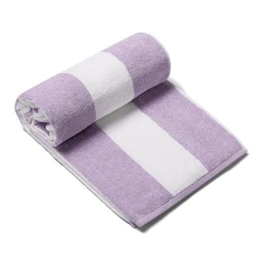 Plush Oversized Beach Towel - Cotton 40 x 72 Inch Large Thick Striped Purple