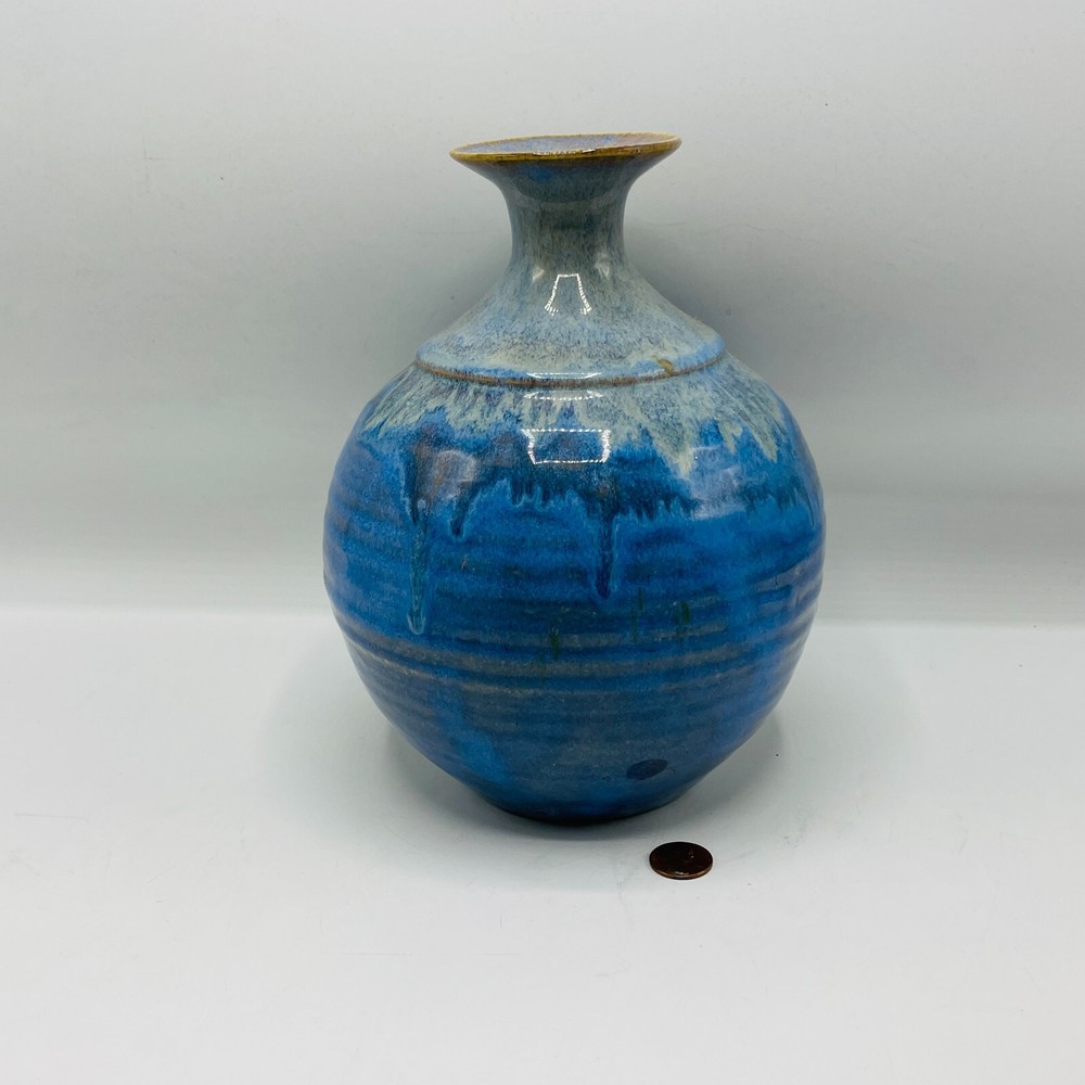 Handmade Flambeaux Art Pottery Vase by Hudson 8.5x7 Glazed Signed Studio Ceramic