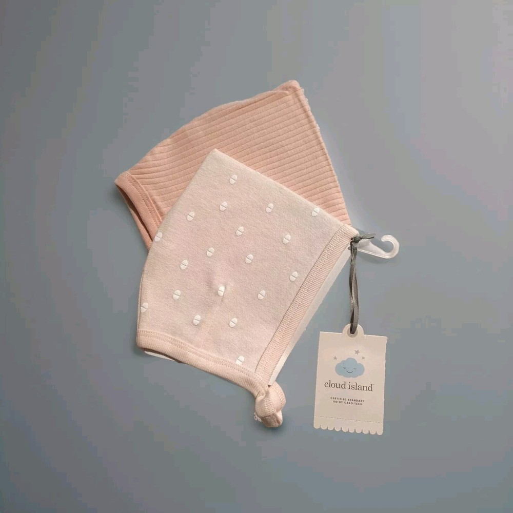 Cloud Island Baby Girls SIZE NEWBORN BONNETS 2 PACK Basic Hat 100% Cotton BNWT!
