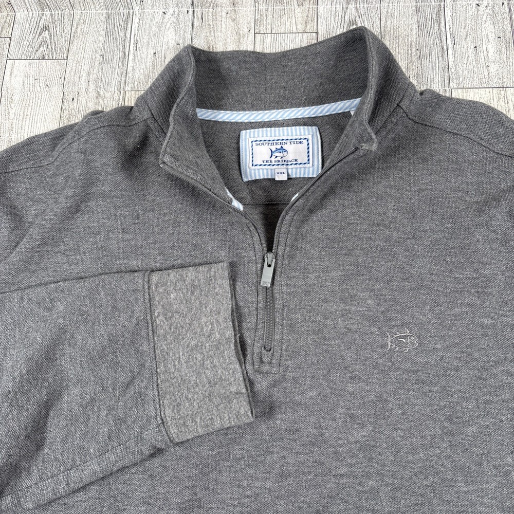 Southern Tide The Skipjack Mens Pullover 2XL Gray 1/4 Zip Long Sleeve Cotton