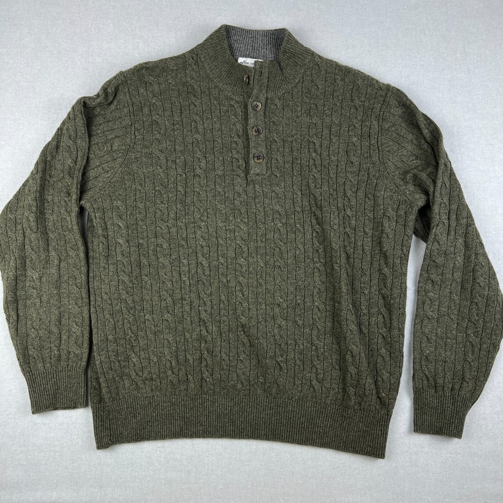 Peter Millar Mens XL Green Wool Yak Cashmere Cable Knit Henley Sweater