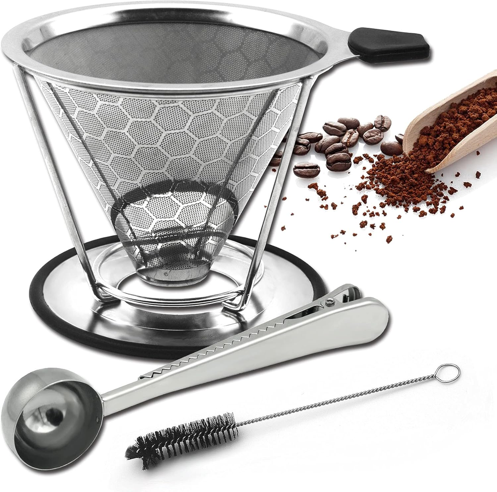 Reusable Coffee Filter Professional Manual Stainless Steel Coffee Dripper Cone C