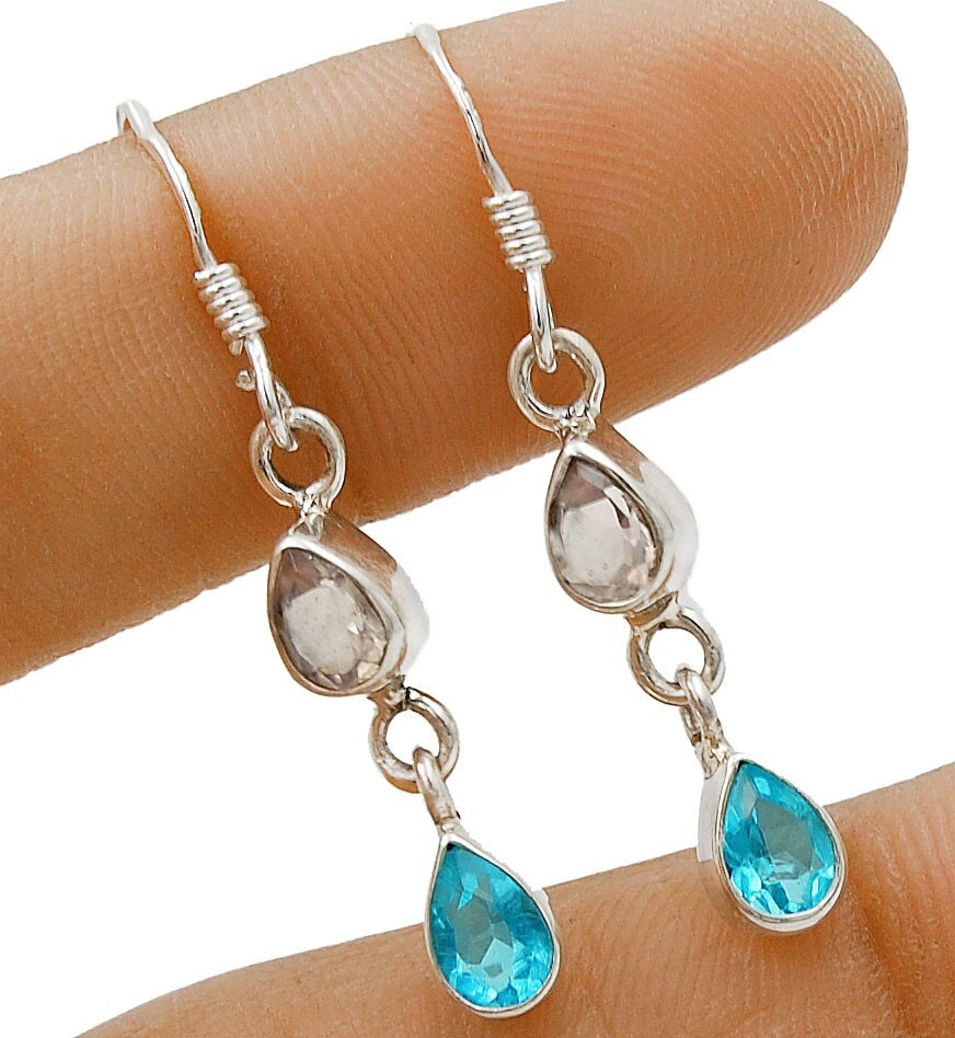 Natural Flawless Blue Topaz 925 Solid Sterling Silver Earrings Jewelry @14-8