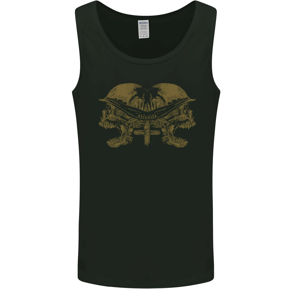 Two Army Skulls Gothic Biker Heavy Metal Rock Mens Vest Tank Top