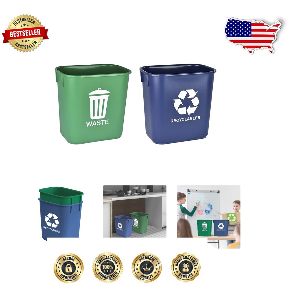 Eco-Friendly 3.25 Gallon Plastic Wastebasket Set - Color-Coded for Recycling