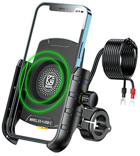 Motorcycle Phone Mount with Qi 15W Wireless Charger & USB C 20W Fast Charging