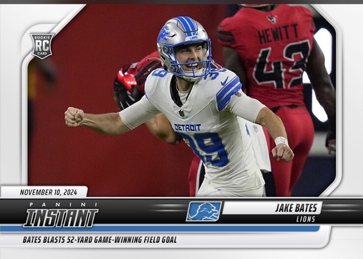 PRESALE (1) 2024 Panini Instant Jake Bates #147 Rookie RC Card Lions 2nd GW FG !-image