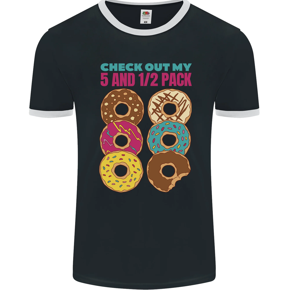 Funny Donut Check Out My 5 1/2 Pack Food Gym Mens Ringer T-Shirt FotL