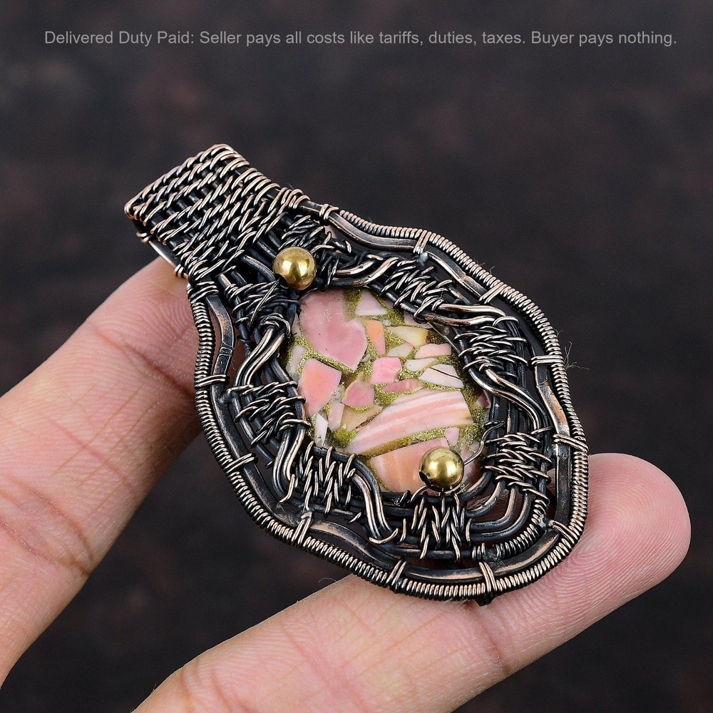 Christmas Sale Copper Natural Copper Pink Opal Wire Wrapped Elegant Boho Pendant-image
