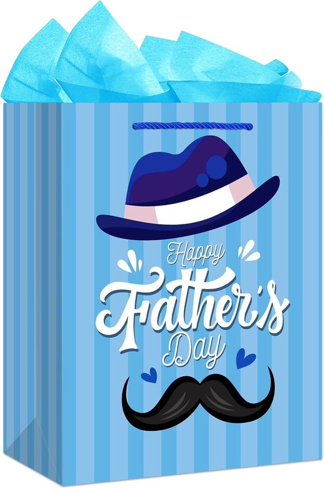 Fathers Day Gift Bag 11.5 Inch with Tissue Paper and Handle - Happy Dad Gift Bags-image