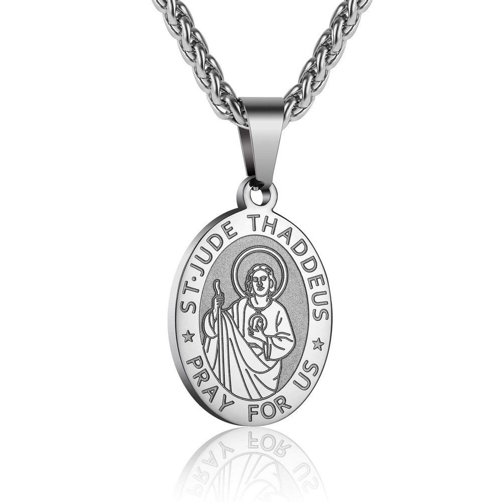 Stainless Steel St Jude Thaddeus Medal Catholic Necklace Patron Saint of Hope