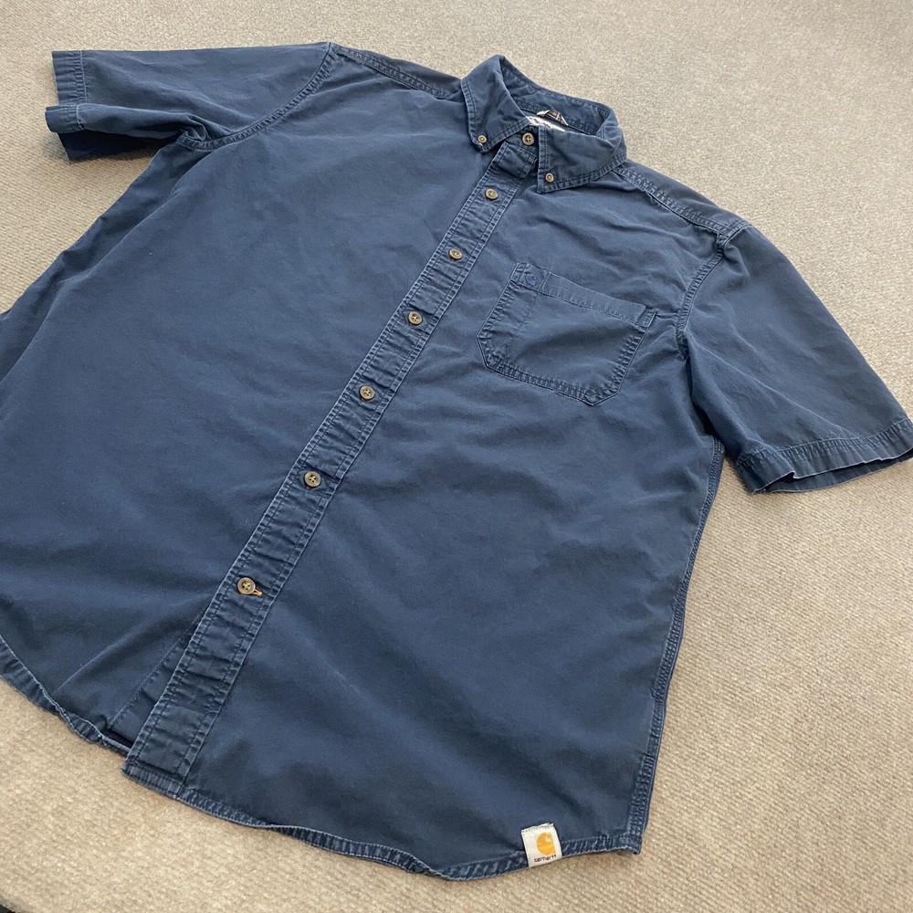 Carhartt Shirt Men's Large Faded Blue Short Sleeve Distressed Grunge