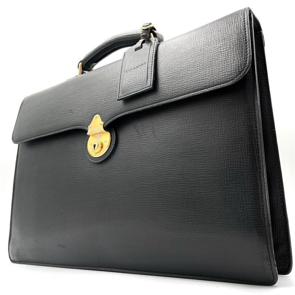 Discontinued Burberry Business Bag Leather With Key Bead Check A4 Pc Acceptable