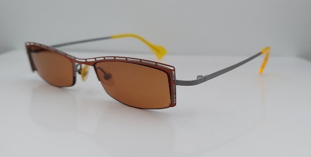 Vintage Cunzia CN-152 Brown Gray Rectangular Half-Rim Frame Sunglasses