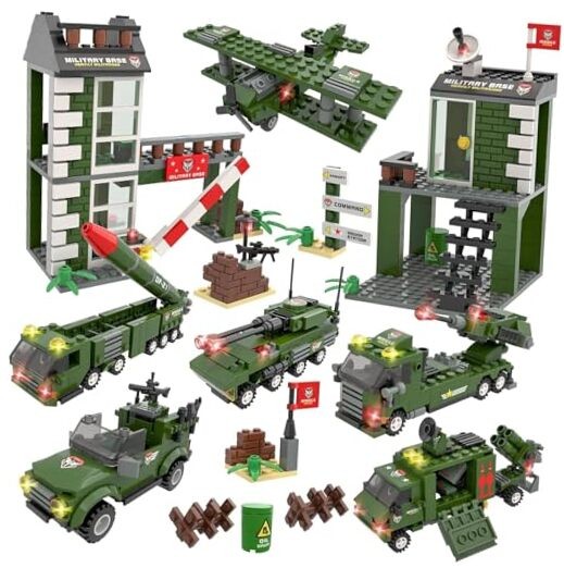 City War Military Base Building Set with Army Car, Tank, Airplane,