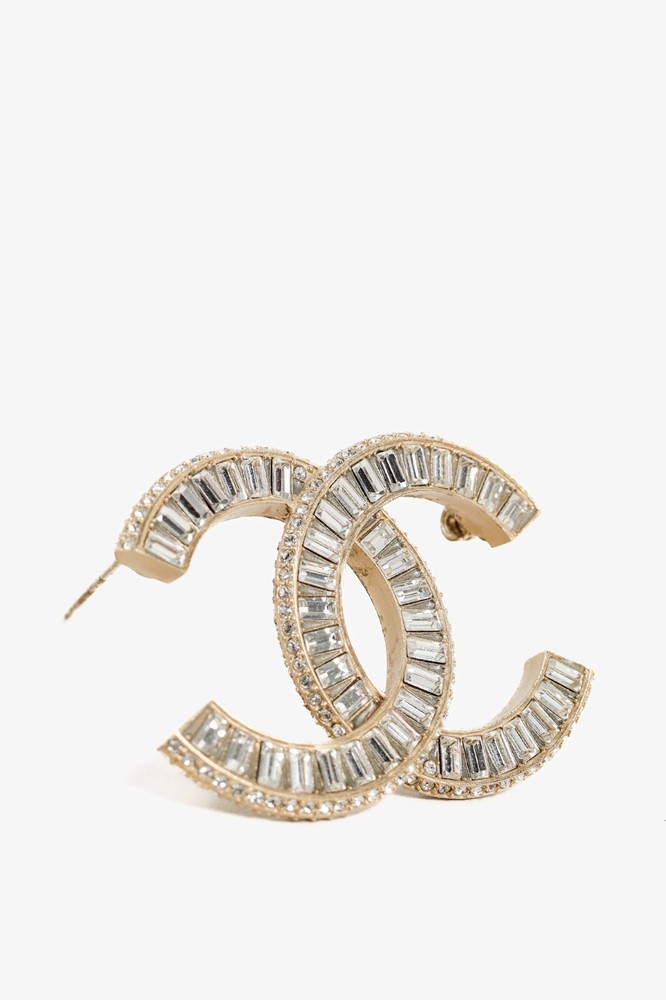 Chanel CC Logo Rhinestone Baguette Brooch Pin