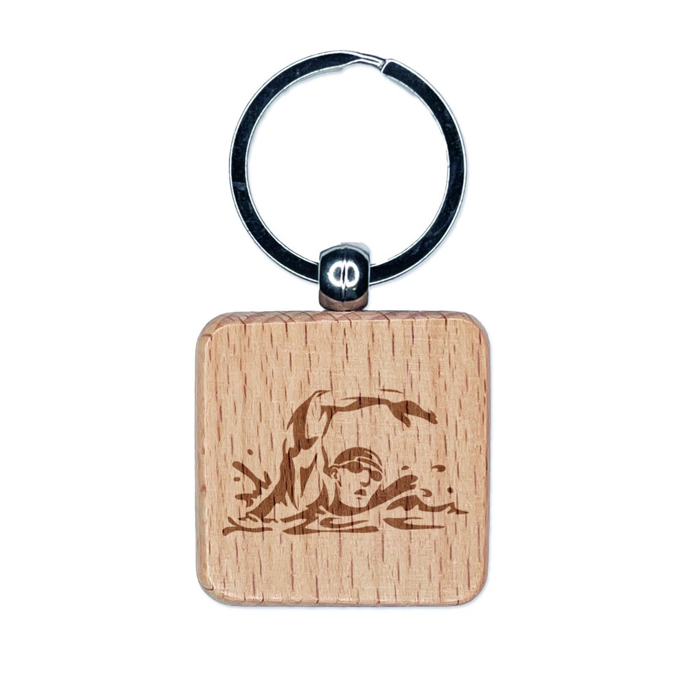 Freestyle Swimmer Breath Engraved Wood Keychain Charm Tag