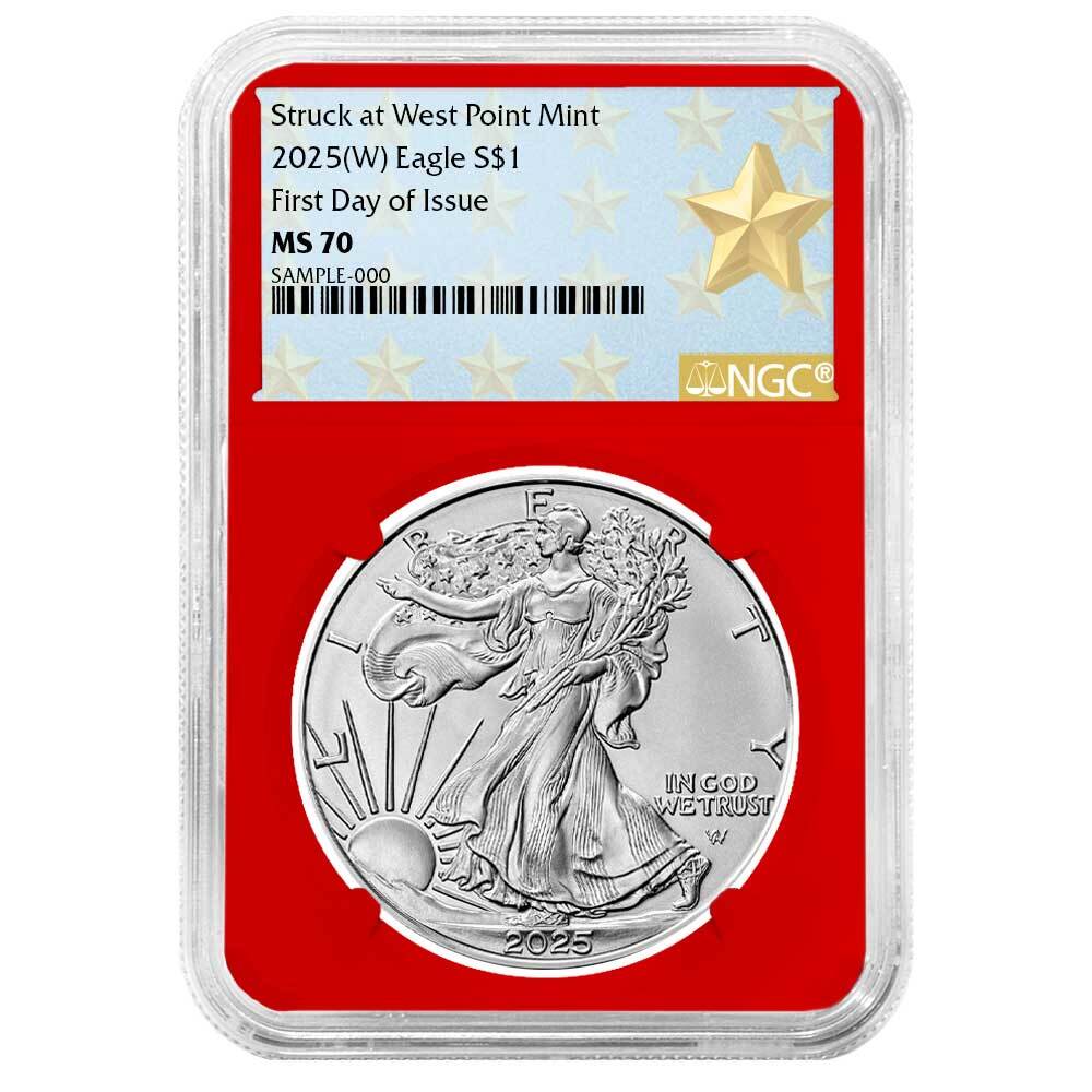2025 (W) $1 1-oz American Silver Eagle NGC MS70 FDI West Point Star Label Red...