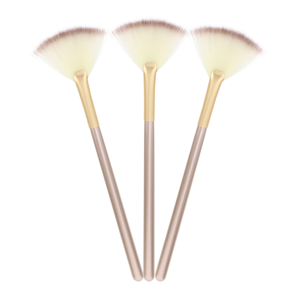 3pc Travel Fan Makeup Brush Set for Facials & Mask Application  