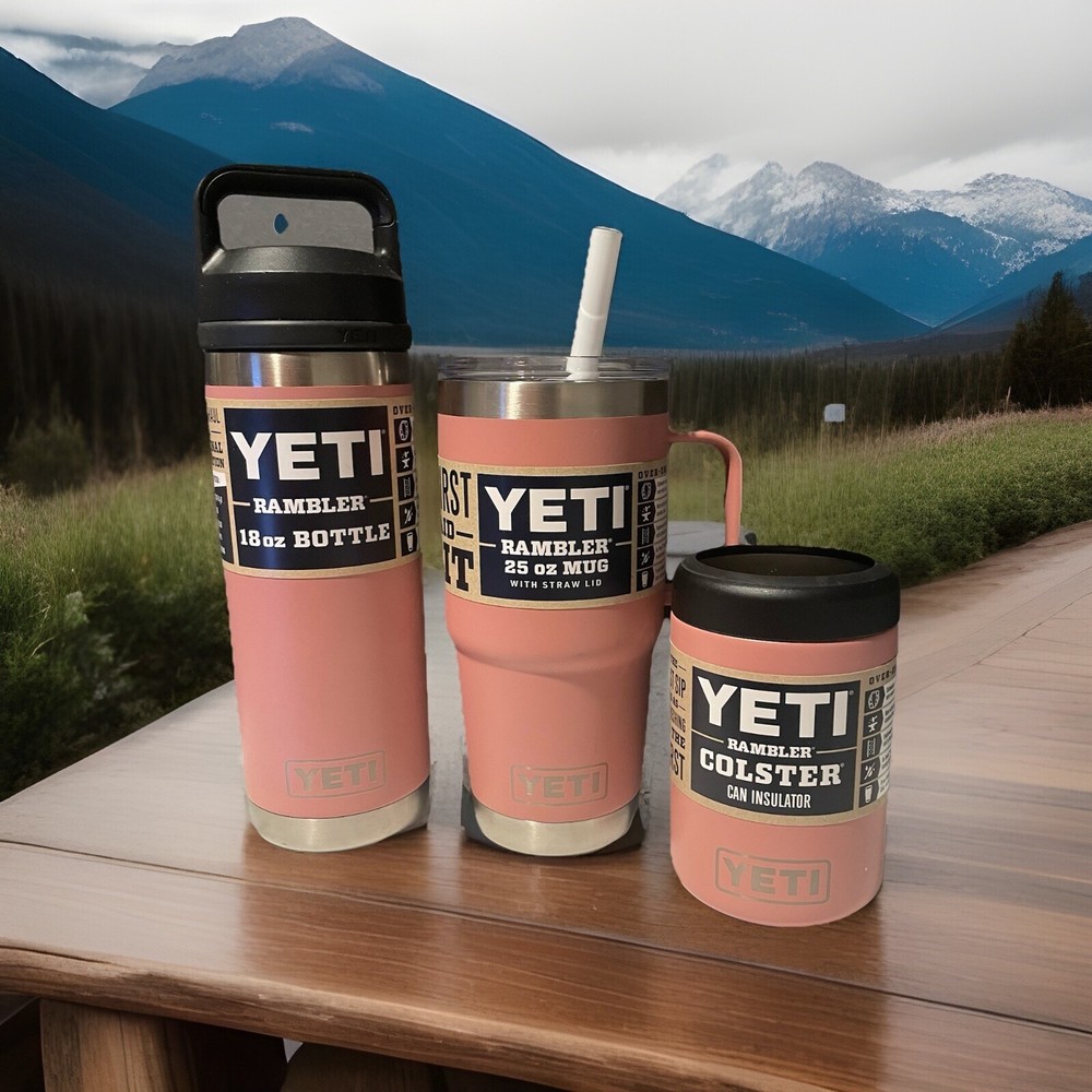 Yeti Rambler 25oz 18oz Colster Mugs Straw Stronghold Sandstone Pink 3-Pack