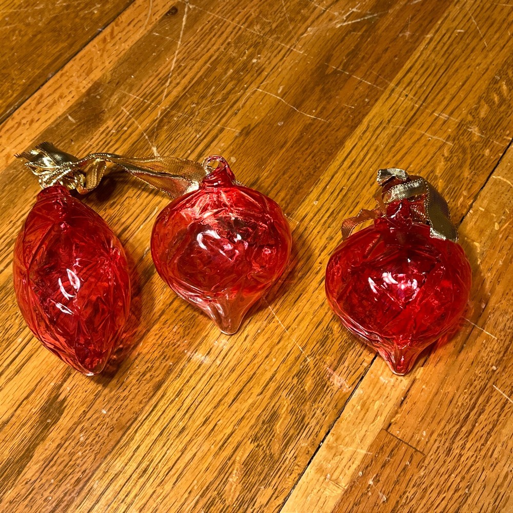 Set Of 3 Hand Blown Christmas Ornaments