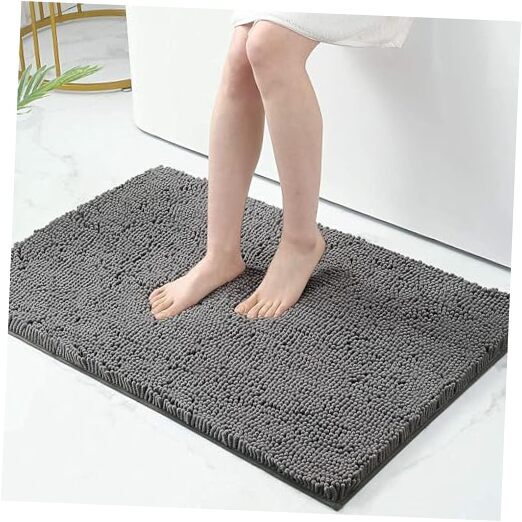Soft Chenille Bath Rug 20x32 Inches in Dark Gray