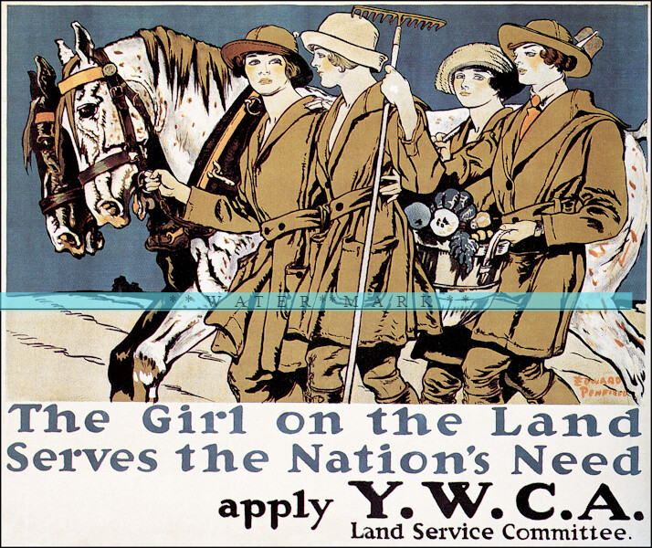 YWCA 1917 The Girls On The Land WW1 Vintage Poster Print Retro Style Wall Art